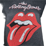 Satisfaction the Rolling Stones shredded backless slit weave cut up woven t shirt crop top