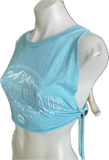 Vintage Vail Colorado cut woven finger crochet backless slitweave vacation souvenirs muscle t shirt crop tank top XXXS XXS XS S