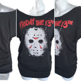 Friday the 13th lucky day slit weave shredded cut up t shirt