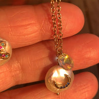 Stainless Steel gold toned cz moon coin Pearl Necklace