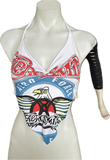 80s Festival Fashion Aerosmith Aero Force shredded cut up retro white handkerchief style halter crop top t shirt XXXS XXS XS S