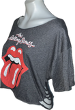 Satisfaction the Rolling Stones shredded backless slit weave cut up woven t shirt crop top