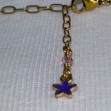 Gold plated purple enamel star adjustable stainless steel DIVINELY GUIDED rhinestone compass necklace