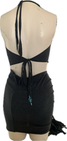 90s concert cut up slit weave t shirt shredded halter crop top fringe micro mini skirt