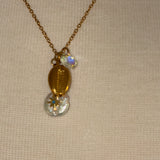 Gold adjustable stainless steel BEACH rhinestone coin pearl cowrie shell and crystal bedazzled starfish necklace