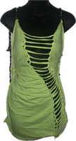 Neon yellow backless shredded Micro Mini slit weave t shirt dress