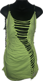 Neon yellow backless shredded Micro Mini slit weave t shirt dress