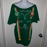Kiss me I’m Irish green is the theme lucky Backless Shredded St Patrick’s Day leprechaun party costume T Shirt