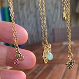 Stainless Steel gold plated double cherry rhinestone cherries Necklace