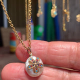 Stainless Steel gold toned cz flower coin Pearl Necklace