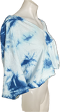Blue tie dye backless cut up slitweave cut up woven v neck t shirt crop top