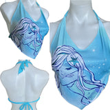 Mermaid mermaidcore shredded cut up tshirt handkerchief style retro halter top