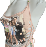 As If Clueless Betty 90s nostalgia Slit Weave retro handkerchief style peridot rhinestone bedazzled beaded backless tank top