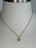 Stainless Steel gold plated plant girl rhinestone leaf and bumble bee Necklace