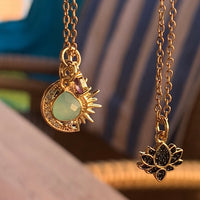Stainless Steel gold plated sun moon stars rhinestone Necklace