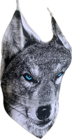 Icy blue eyed backless wolf shredded handkerchief style halter top XS S