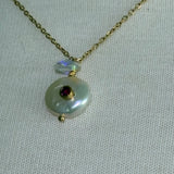 Stainless Steel gold toned garnet coin Pearl and rhinestone star Necklace