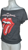 Satisfaction the Rolling Stones shredded backless slit weave tie back off shoulder cut up woven t shirt XXXS XXS XS S