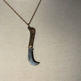 Real switch blade opens Stainless Steel gold plated Necklace with yellow rhinestone