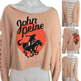 John Prine country classic folk rock music slit weave backless slitweave cropped sweatshirt