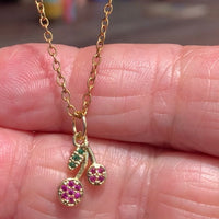 Stainless Steel gold plated double cherry rhinestone cherries Necklace