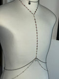 Purple rhinestone dove and heart charm adjustable multiwear silver bodychain