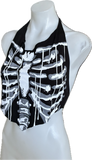 Skeleton drip halloween backless graphic cut up t shirt handkerchief tank crop halter top