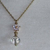 Vintage AB Crystal and clear rhinestone flower stainless steel necklace