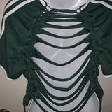 Asymmetrical Ireland lucky Backless shamrock Shredded St Patrick’s Day party T Shirt crop top L XL