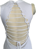 Start Me Up backless white Micro Mini cut up slit weave band t shirt dress