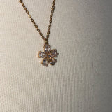 Stainless Steel gold plated clear crystal blooming flower Necklace
