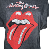 Satisfaction the Rolling Stones shredded backless slit weave v back cut up woven t shirt