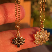 Stainless Steel gold plated lotus REBIRTH white rhinestone FLOWER Necklace