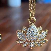 Stainless Steel gold plated lotus REBIRTH white rhinestone FLOWER Necklace