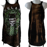 Bleached Ireland Celtic cross St Paddy’s day shredded slit weave micro mini dress