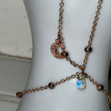 Rhinestone bedazzled crescent moon adjustable rose gold and clear AB crystal fingerbang hand chain