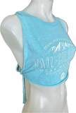 Vintage Vail Colorado cut woven finger crochet backless slitweave vacation souvenirs muscle t shirt crop tank top XXXS XXS XS S