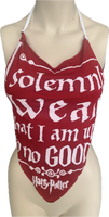 Up to no good sorcery Festival Fashion shredded handkerchief style retro halter top concert t shirt