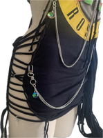 Paradise City freak on a leash Micro Mini slitweave halter dress w detachable chains crystal charms