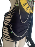 Paradise City freak on a leash Micro Mini slitweave halter dress w detachable chains crystal charms