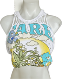 Retro Care Bears funshine bear grumpy bear cut woven finger crochet backless slitweave muscle t shirt crop tank top