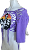 Festival Fashion love is love golden girls overly shredded backless retro slit weave cut up woven t shirt crop top