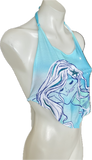 Blue mermaid mermaidcore shredded cut up t shirt handkerchief style retro halter crop top