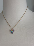 Stainless Steel gold plated crystal heart rhinestone evil eye and gold flower Necklace