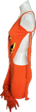Trick or treat pumpkin jack o lantern sexy costume cut up t shirt backless slit weave fringe halter micro mini dress