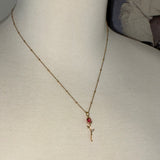 Stainless Steel adjustable gold plated crystal rose bedazzled rhinestone leaf Necklace