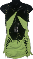 Neon yellow backless shredded Micro Mini slit weave t shirt dress