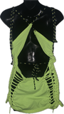 Neon yellow backless shredded Micro Mini slit weave t shirt dress