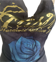 Hustler hardcore since 74 Festival Fashion shredded handkerchief style retro halter top concert t shirt