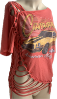 Detroit Power American Classic backless hotbeod shredded slit weave tshirt one size fits most